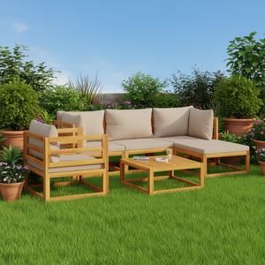 Ensemble de salon de jardin en bois d'acacia massif avec coussins en polyester, mobilier d'extérieur durable au design contemporain pour usage extérieur - Product Image 2