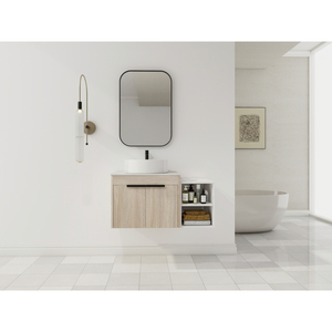 <b>Modern</b> Design Float Bathroom Vanity With Ceramic Sink White Stone Slab Small Storage <b>Shelves</b> Soft Close - Product Image 1