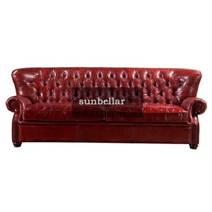 Bộ Sofa Phòng Khách Phong Cách Châu Âu <span class=keywords><strong>Chesterfield</strong></span> Da Thật Da Đỏ Bộ Sofa Sofa Cao Wing Back Sofa Da Hiện Đại - Product Image 6