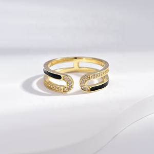 Anillos ajustables de plata de ley 925 al por mayor, personalizados para mujer, chapados en oro de 18k, con esmalte rojo y negro. - Product Image 2