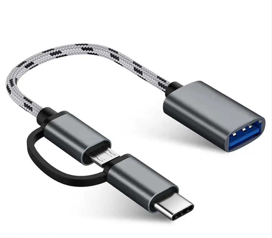 Kabel Adaptor OTG 2 Dalam 1, Nilon Kepang USB 3.0 Ke Mikro USB Tipe C Adaptor Sinkronisasi Data untuk Huawei untuk MacBook U Disk Tipe-c OTG