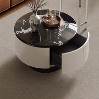 Table basse au design moderne avec plateau en verre, table centrale ronde en bois pour salon de villa de petite taille