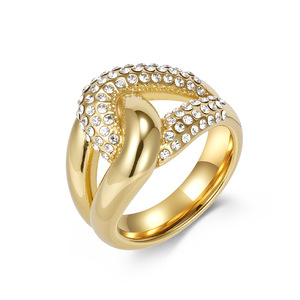 yunnique cross-border best-selling hip-hop design ring, light luxury 18K gold plated with diamonds, irregular cross - Product Image 1