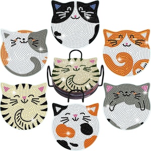 Kit de sous-verres DIY, peinture au diamant, motifs de chats de style américain peints à la main, sous-verres antidérapants - Product Image 6