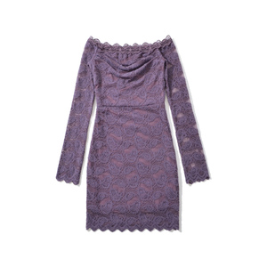 knee length dresses for ladies Purple Short Lace Bridesmaid Dress with Long Sleeves – FancyVestido