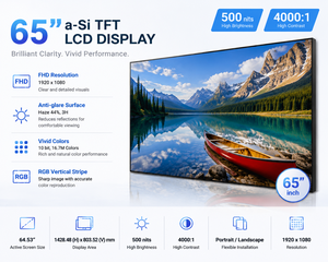 Panel LCD AUO Berkualitas Tinggi 65 Inci 1920*1080 500Nit Hemat Biaya untuk Digital Signage - Tersedia dalam Format Potret/Lanskap - Product Image 1