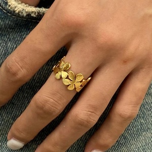 Anillos Ajustables de Acero Inoxidable con Baño de Oro de 18k, Personalizables, Resistentes al Agua, con Diseño de Flor, para Mujer, Venta al Por Mayor - Product Image 3