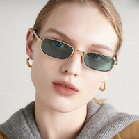 Lunettes de soleil vintage rétro, rectangulaires étroites, ovales, petites, fines, à monture métallique intégrale, légères, esthétiques, UV400, mode, pour l'extérieur