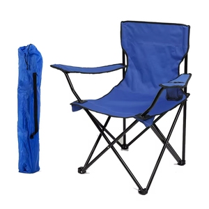 Silla de playa plegable de tela negra con portavasos para acampar, viajes al aire libre, ligera, portátil, azul oscuro 2 - Product Image 4