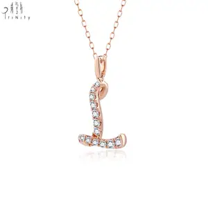 Hot Sale High Quality Popular Series Shiny Real Natural Diamond 18k Solid Gold Letter L Pendant Necklace Chain Jewelry For Girl
