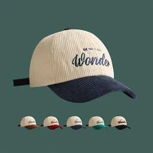 Boné de pai vintage em branco para homens e mulheres, chapéu de beisebol com bordado personalizado de 5 e 6 painéis, veludo cotelê de cor sólida, gorras esportivas