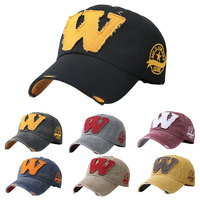 Casquette de baseball personnalisée délavée avec patch lettre W, broderie vintage, grande taille, protection solaire extérieure, visière incurvée en coton