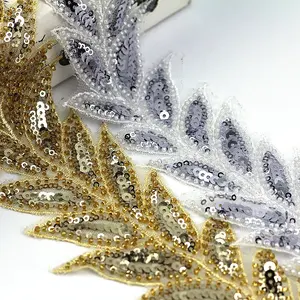 Handgemachte Yards Perlen Hochzeit Accessoires Perlen Gold und Silber Blatt Form Pailletten Stoff Spitze Paille tte Borten