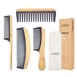 Peine de Dientes Anchos de Bambú Portátil, Cepillo Desenredante Antiestático de Moda, Peines de Dientes Finos para Cabello Natural Rizado, Ondulado y Seco - Product Image 1