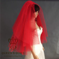 Queens Gown Haute Qualité Ivoire et Rouge Court Voiles De Mariée Accessoires De Robe De Mariée