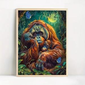 Peinture en résine personnalisable de haute qualité avec mosaïque de diamants 5D écologique à perçage rond, motif jungle orang-outan, vente en gros - Product Image 4