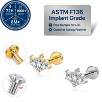Anting-anting titanium grade implan ASTM F136 JIAXIN, berulir dalam, untuk labret, helix, tragus, bibir, perhiasan tindik tubuh berkualitas tinggi.