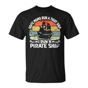 Camiseta Retro Pirate Mama con diseño de puesta de sol, cuello redondo, manga corta, unisex, para adultos, camiseta promocional - Product Image 1