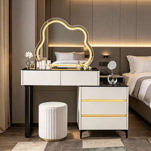Modern Makeup Vanity <b>With</b> Lighted Mirror Storage <b>Drawers</b> And Cabinet Bedroom <b>Dressing</b> <b>Table</b> <b>With</b> Stool - Product Image 6