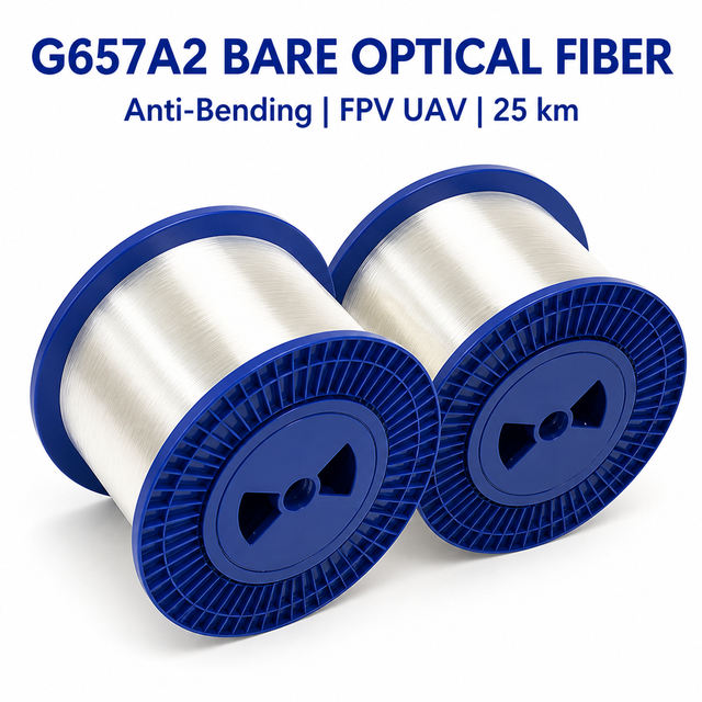 Fiber Optic Cable 0.25mm G657A2 Bare Fiber Spool FPV UAV Invisible Tether 0.22dB/km 25km 50km