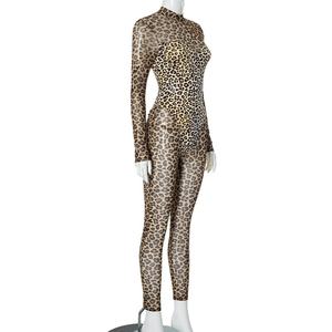 Cutenova D24JP522 Women's Sexy High Waist Bandage Rompers <b>Leopard</b> Print Mesh Knitted <b>Tights</b> Bodysuits Ladies Bodycon Jumpsuits - Product Image 3