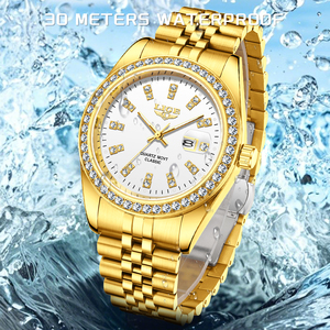 Reloj de Cuarzo LIGE LG89183 de Moda y Negocios, Esfera de <span class=keywords><strong>41</strong></span> mm, Diamantes Dorados, Deportivo, de Acero Inoxidable, para Hombre, Resistente al Agua, Luminoso + Caja de Regalo - Product Image 2
