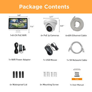 Комплект GWSECU LCD NVR с монитором, 8-канальный, 4K, H.265, ночное видение, жесткий диск 2 ТБ, 6 ИК-камер-тюретов 5 МП PoE IP, IP67 - Product Image 2