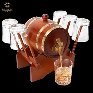 Barile di legno bottiglia di whisky Decanter con 6 bicchieri di whisky 1000 Ml birra Decanter Set Vodka bicchiere di vino Set