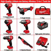 Ensemble d'outils complet le plus vendu : perceuse sans fil Milwaukee M-18, clé à chocs, meuleuse, cliquet