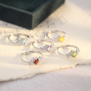 9 Wholesale 925 Silver 4*6mm Pear Cut Colorful Gemstone <b>Rings</b> <b>Adjustable</b> Natural Stones Minimalist Daily Wear Jewelry For Girls - Product Image 3