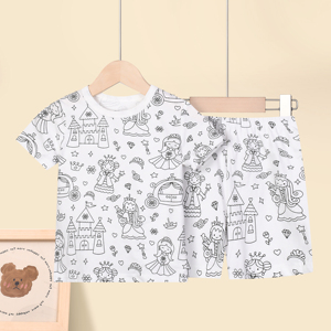 Wholesale Coloring Painting Drawing Image <strong>Unicorn</strong> Unisex Children <strong>Pjs</strong> Diy Cartoon Graffiti Girl Pajama Set for Kids - Product Image 2