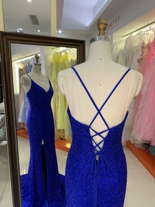 Vestido de Noche de Satén Priscilla Azul Marino 2026 para Mujer, Elegante, Cuello Alto, Silueta Recta, Largo hasta el Suelo, Detalle de Abertura Alta, Cintura Natural - Product Image 6