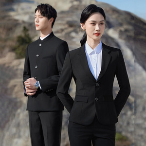 Chinese Style Suit Men Stand Up Collar Navy Blue Loose Fit Plus Size Groom Wear Work Wear - Product Image 4