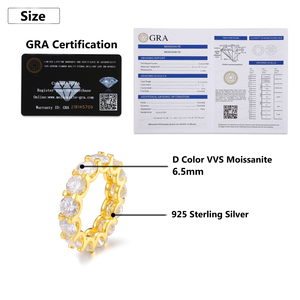 Anello Eternity in Moissanite da 6,5 mm a 1 Fila, Placcato <span class=keywords><strong>Oro</strong></span>, Argento Sterling 925, VVS1, Gioielli Raffinati da Matrimonio per Uomo, Supera il Test del Diamante - Product Image 6