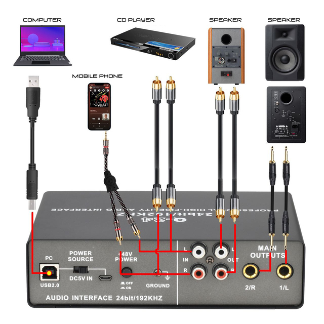 LAIKESI Q-24PRO Professional Metal Mixer Audio Interface Studio Mixing Console USB PC Black