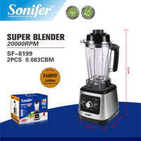 Sonifer SF-8199 Blender commercial 1600W Moteur haute vitesse Lames en acier inoxydable Vitesse en continu Fonction d'impulsion