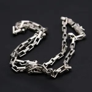 100% nuevo S925 puro 925 collar de plata esterlina hombres Big Ming Curse Vintage caja cadena geométrica diamante joyería de moda - Product Image 4