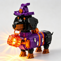 Kit de briques pour chien fantôme rayé effrayant, lanterne citrouille lumineuse, décoration d'Halloween à assembler soi-même