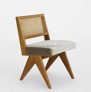 Sedia con schienale Chandigarh intrecciata in rattan in legno massello stile nordico wabi-sabi di alta qualità