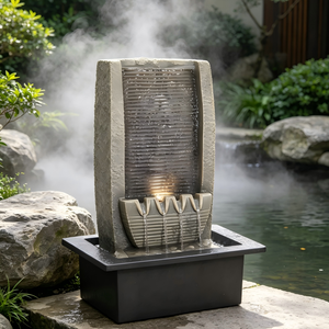 <span class=keywords><strong>Fontaine</strong></span> <span class=keywords><strong>murale</strong></span> moderne Zen en résine avec cascade et lumière LED, <span class=keywords><strong>fontaine</strong></span> d'eau <span class=keywords><strong>de</strong></span> bureau pour la maison et le bureau - Product Image 4