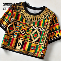 Haut court en jean personnalisé pour femmes impression de texte de pays en 3D et broderie à la machine de style tie-dye et décoration de trous