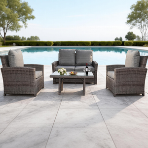 Ensemble de canapés de patio en osier 4 pièces pour l'extérieur avec coussins et table basse en verre - Product Image 2