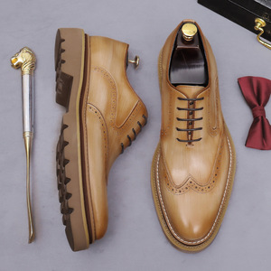 European style brocade engraved leather shoes for men-English style genuine leather thick-soled wedding shoes-formal business - Product Image 6