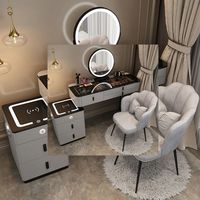 Meuble intelligent moderne et simple, coiffeuse multifonctionnelle de princesse avec miroir, chaise et armoire latérale en bois massif pour chambre à coucher
