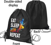 Sacs à dos personnalisés en polyester RPET 210D, couleur noire, imperméables, doux, écologiques, avec cordon de serrage, pour le sport, la gym, le marathon, les activités de plein air