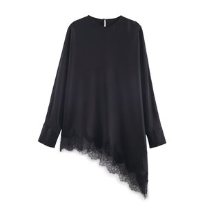 PB&ZA Blusas de Encaje Asimétricas de <span class=keywords><strong>Moda</strong></span> Otoño 2025 para Mujer, Blusas Vintage de Manga Larga, Camisas Femeninas, Blusas Chic - Product Image 2