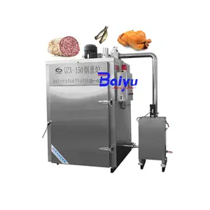 Máquinas ahumadoras de pescado y salchichas de vapor automáticas comerciales Baiyu nuevo horno de humo de aves de corral con motor duradero y componente PLC