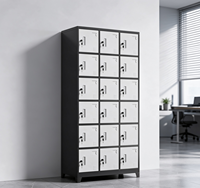 Casier en acier métallique à 18 portes, couleur noir et blanc, multi-compartiments, armoire de rangement pour vêtements, pour le personnel d'usine, le bureau, l'école