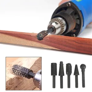 Brocas rasp lixa moedor para madeira, 5 peças rasp ferramenta de esculpir conjunto de brocas rotativas haste 1/4"