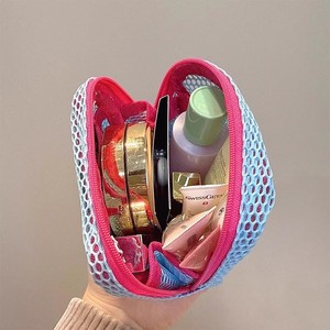 Colorful Mesh Toiletry Bag Square Zipper Closure Large Capacity Portable Travel Storage <b>Pouch</b> Nylon Fabric Hollow Design - Product Image 4